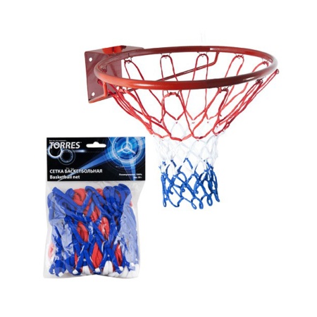 Купить Сетка баскетбольная Torres, нить 4 мм, бело-сине-красная в Махачкале 